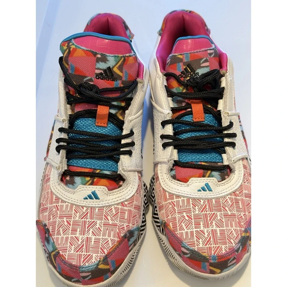 Adidas Streetball Sneakers Mens 11 White Multi Color Geometric Retro Low Top